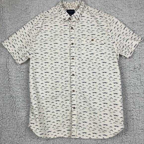 Cactus Man Button Shirt L Slim Fit White Blue Short Sleeve Mustaches Handlebar - Picture 2 of 12